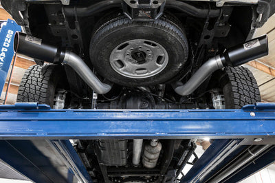 aFe Atlas Exhaust 4in Dual DPF-Back Al Steel w/ Pol Tips 16-17 GM Diesel Truck V8-6.6L (td) LML - Mufflers &