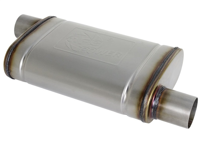 aFe MACH Force-Xp 409 SS Muffler 2.5in Offset Inlet/2.5in Outlet 14in L x 9in W 4in H Body - Exhaust Mufflers & Tips