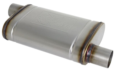 aFe MACH Force-Xp 409 SS Muffler 2.5in Offset Inlet/2.5in Outlet 14in L x 9in W 4in H Body - Exhaust Mufflers & Tips