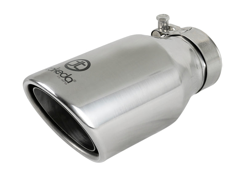 aFe Takeda 304 Stainless Steel Clamp-On Exhaust Tip 2.5in. Inlet / 4in. Outlet / 8in. L - Polished - Mufflers & Tips