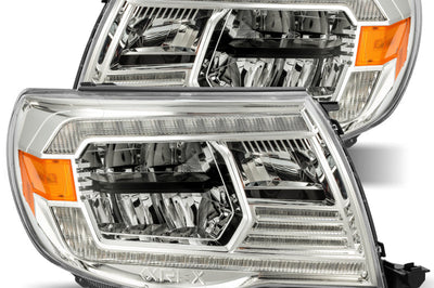 AlphaRex 05-11 Toyota Tacoma LUXX Crystal Headlights Plank Style Chrome w/Activation Light/DRL - Lights