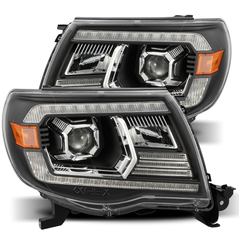 AlphaRex 05-11 Toyota Tacoma PRO-Series Projector Headlights Plank Style Design Black w/DRL - Lights