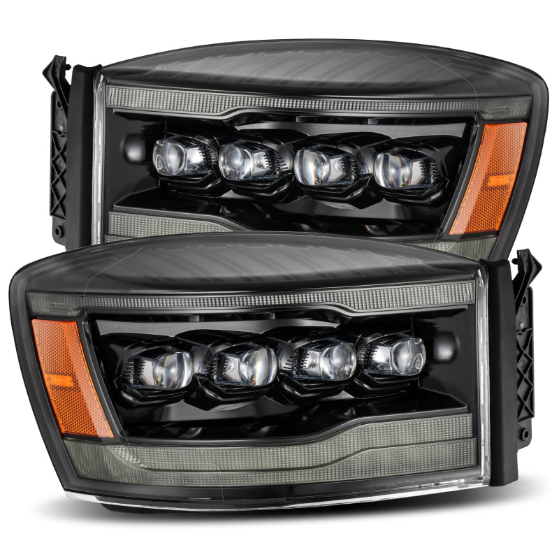 AlphaRex 06-08 Ram 1500HD NOVA LED Proj Headlights Plnk Style Alpha Blk w/Seq Signal/DRL/Amber - Lights