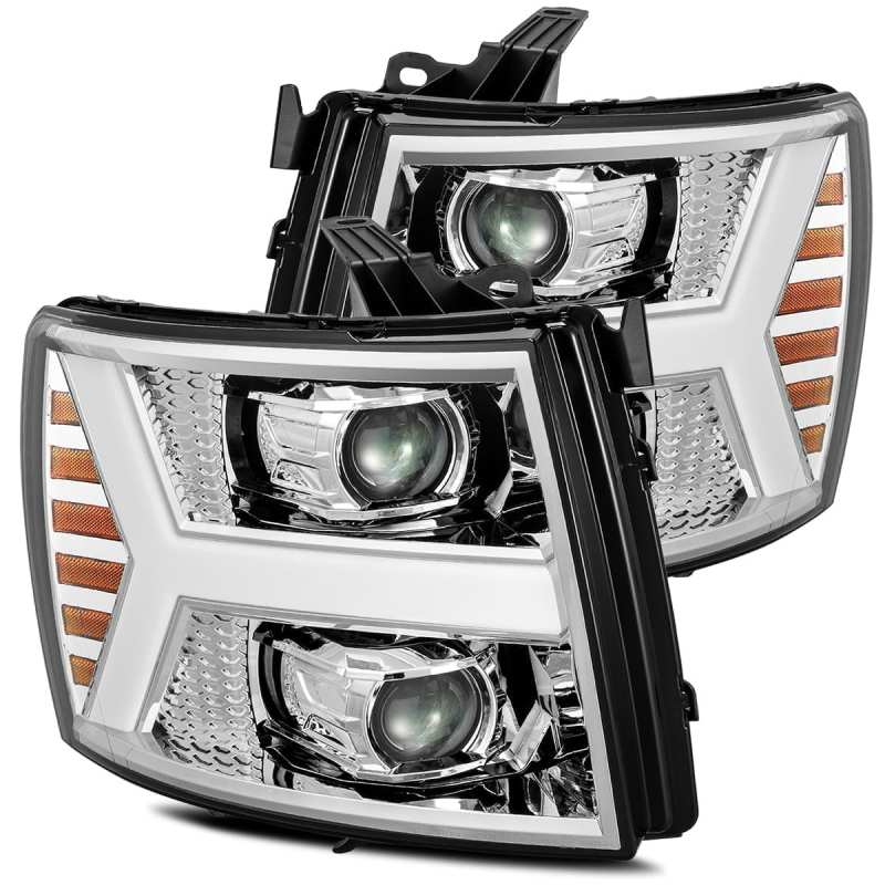 AlphaRex 07-13 Chevy 1500HD PRO-Series Proj Headlights Plank Style Chrome w/Activ Light/Seq Signal - Lights