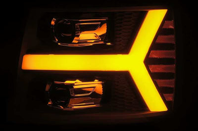 AlphaRex 07-13 Chevy 1500HD PRO-Series Proj Headlights Plank Style Chrome w/Activ Light/Seq Signal - Lights