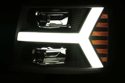 AlphaRex 07-13 Chevy 1500HD PRO-Series Proj Headlights Plank Style Chrome w/Activ Light/Seq Signal - Lights