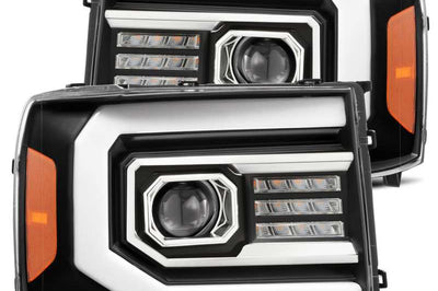 AlphaRex 07-13 GMC 1500HD PRO-Series Proj Headlights Plank Style Matte Blk w/Activ Light/Seq Signal - Lights