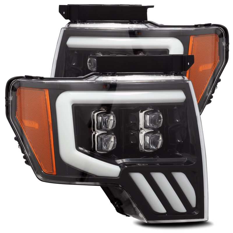 AlphaRex 09-14 Ford F-150 NOVA LED Proj Headlights Plank Style Gloss Black w/Activ Light/Seq Signal - Lights