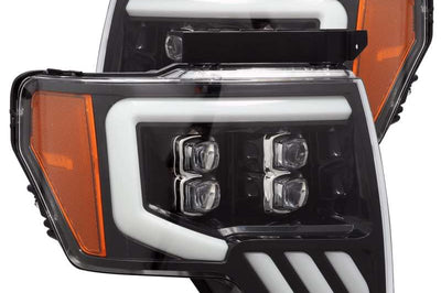AlphaRex 09-14 Ford F-150 NOVA LED Proj Headlights Plank Style Gloss Black w/Activ Light/Seq Signal - Lights