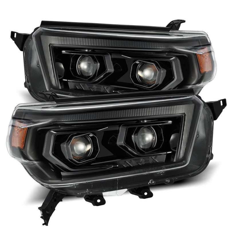 AlphaRex 10-13 Toyota 4Runner PRO-Series Proj Headlights Plank Style Alpha Blk w/Seq Signal/DRL - Lights
