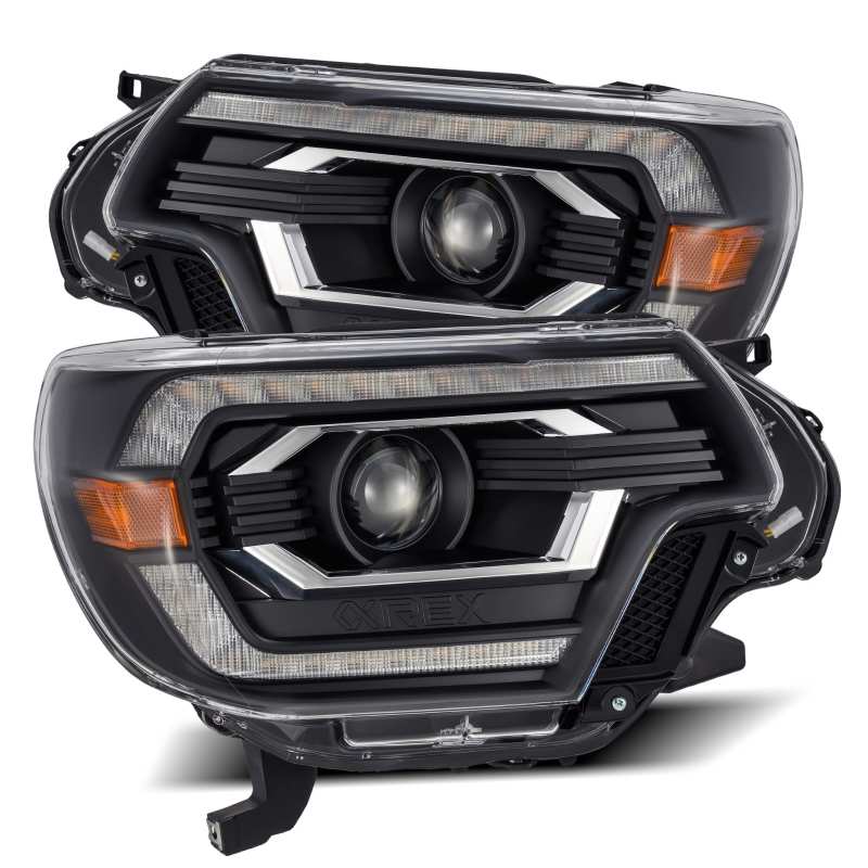 AlphaRex 12-15 Toyota Tacoma LUXX LED Projector Headlights Plank Style Black w/DRL - Lights