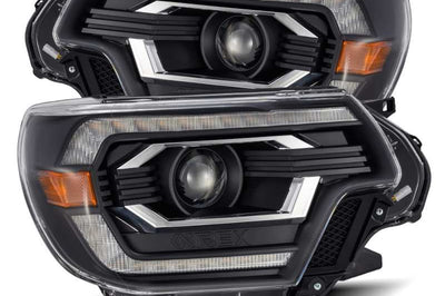 AlphaRex 12-15 Toyota Tacoma LUXX LED Projector Headlights Plank Style Black w/DRL - Lights