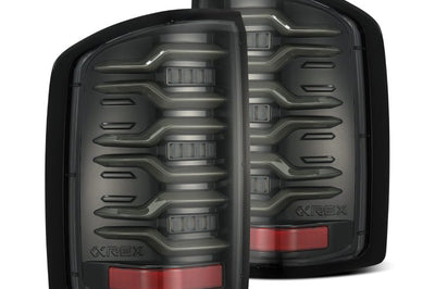 AlphaRex 14-18 GMC Sierra 1500/2500HD/3500HD LUXX-Series LED Tail Lights Alpha-Blk Actv Lgt Seq. Sig