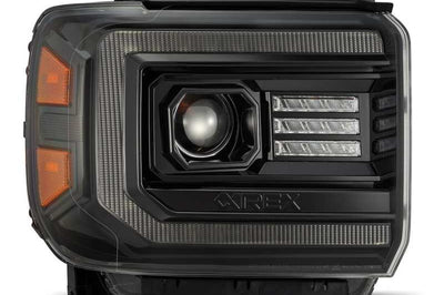 AlphaRex 14-18 GMC Sierra LUXX LED Proj Headlights Plnk Style Alpha Blk w/Activ Light/Seq Signal/DRL - Lights