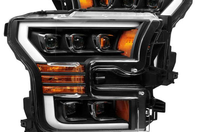 AlphaRex 17-20 Ford Raptor NOVA LED Proj Headlights Plank Style Matte Black w/Activ Light/Seq Signal - Lights