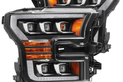 AlphaRex 17-20 Ford Raptor NOVA LED Proj Headlights Plank Style Matte Black w/Activ Light/Seq Signal - Lights