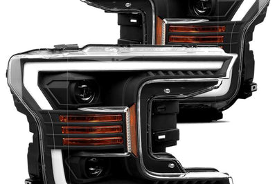 AlphaRex 18-19 Ford F-150 PRO-Series Proj Headlights Plank Style Matte Blk w/Activ Light/Seq Signal - Lights