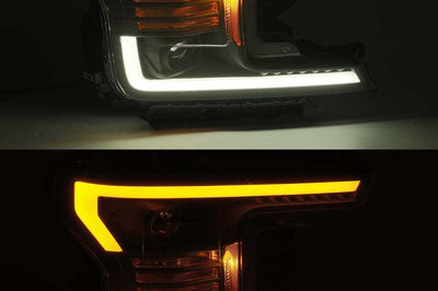AlphaRex 18-19 Ford F-150 PRO-Series Proj Headlights Plank Style Matte Blk w/Activ Light/Seq Signal - Lights