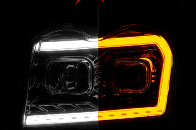 ANZO 05-07 Jeep Grand Cherokee Projector Headlights - w/ Light Bar Switchback Chrome Housing - Lights