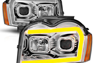 ANZO 05-07 Jeep Grand Cherokee Projector Headlights - w/ Light Bar Switchback Chrome Housing - Lights