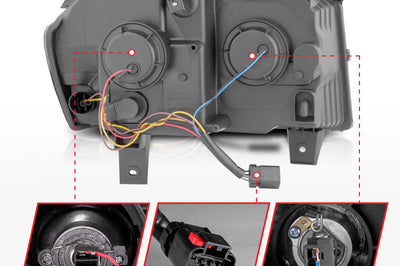 ANZO 05-07 Jeep Grand Cherokee Projector Headlights - w/ Light Bar Switchback Chrome Housing - Lights