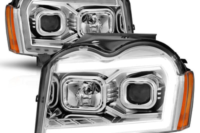ANZO 05-07 Jeep Grand Cherokee Projector Headlights - w/ Light Bar Switchback Chrome Housing - Lights