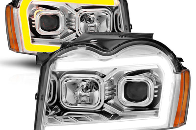 ANZO 05-07 Jeep Grand Cherokee Projector Headlights - w/ Light Bar Switchback Chrome Housing - Lights
