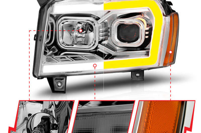 ANZO 05-07 Jeep Grand Cherokee Projector Headlights - w/ Light Bar Switchback Chrome Housing - Lights