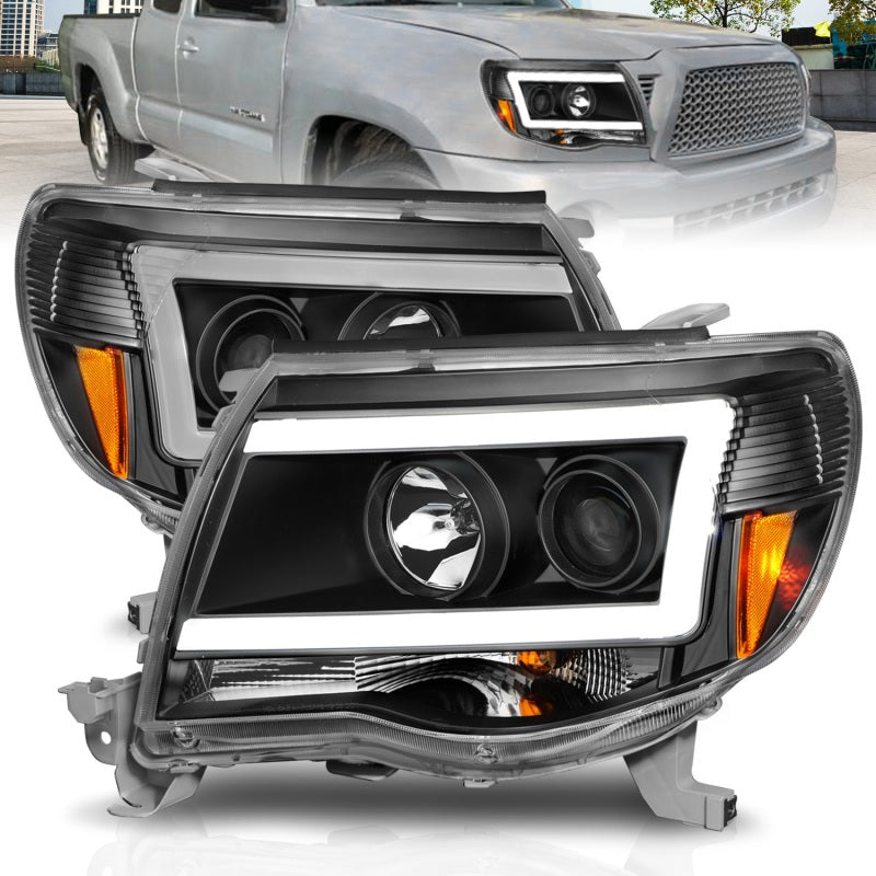 ANZO 05-09 Toyota Tacoma Projector Light Bar Style Headlights w/ C - Lights