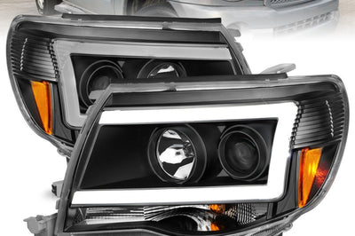 ANZO 05-09 Toyota Tacoma Projector Light Bar Style Headlights w/ C - Lights