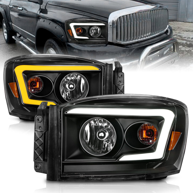 ANZO Anzo 06-09 Dodge RAM 1500/2500/3500 Headlights Black Housing/Clear Lens (w/Switchback Light Bars) - Lights