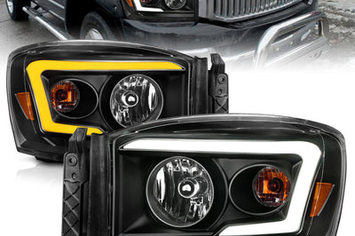 ANZO Anzo 06-09 Dodge RAM 1500/2500/3500 Headlights Black Housing/Clear Lens (w/Switchback Light Bars) - Lights