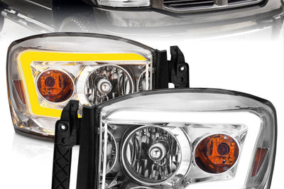 ANZO Anzo 06-09 Dodge RAM 1500/2500/3500 Headlights Chrome Housing/Clear Lens (w/Switchback Light Bars) - Lights