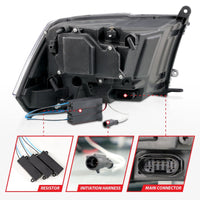 ANZO 09-18 Dodge Ram 1500/2500/3500 Full LED Proj Headlights w/Switchback Light Bar - Black - Lights