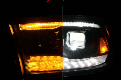 ANZO 09-18 Dodge Ram 1500/2500/3500 Full LED Proj Headlights w/Switchback Light Bar - Black - Lights