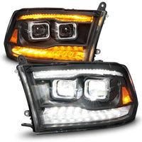 ANZO 09-18 Dodge Ram 1500/2500/3500 Full LED Proj Headlights w/Switchback Light Bar - Black - Lights