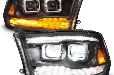 ANZO 09-18 Dodge Ram 1500/2500/3500 Full LED Proj Headlights w/Switchback Light Bar - Black - Lights