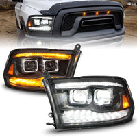 ANZO 09-18 Dodge Ram 1500/2500/3500 Full LED Proj Headlights w/Switchback Light Bar - Black - Lights