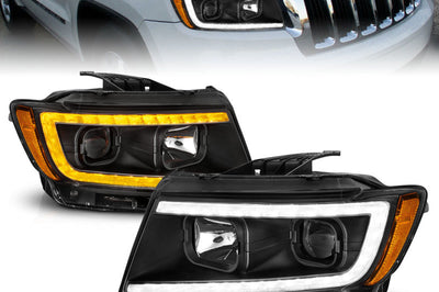 ANZO 11-13 Jeep Grand Cherokee (Factory Halogen Only) Projector Headlights w/Light Bar Swtchbk Black - Lights