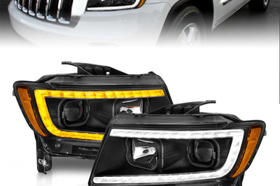 ANZO 11-13 Jeep Grand Cherokee (Factory Halogen Only) Projector Headlights w/Light Bar Swtchbk Black - Lights