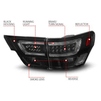 ANZO 11-13 Jeep Grand Cherokee LED Taillights w/ Lightbar Black Housing/Smoke Lens 4pcs - Lights