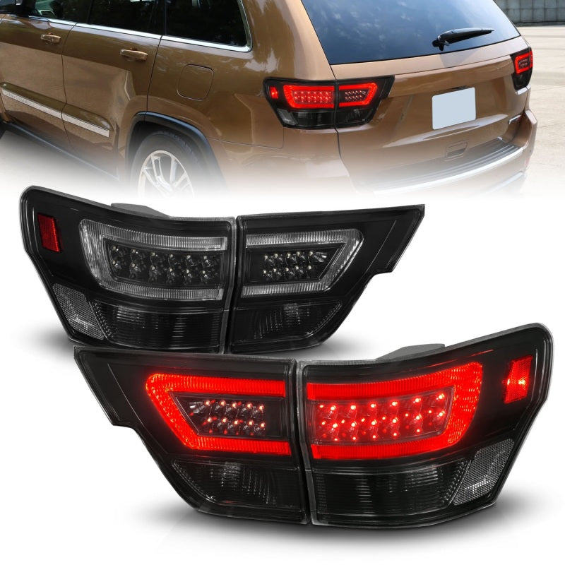 ANZO 11-13 Jeep Grand Cherokee LED Taillights w/ Lightbar Black Housing/Smoke Lens 4pcs - Lights