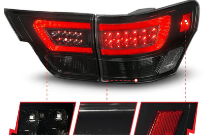 ANZO 11-13 Jeep Grand Cherokee LED Taillights w/ Lightbar Black Housing/Smoke Lens 4pcs - Lights