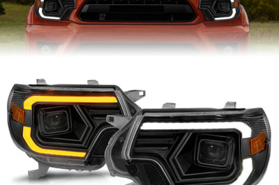 ANZO 12-15 Toyota Tacoma Projector Headlights - w/ Light Bar Switchback Black Housing - Lights