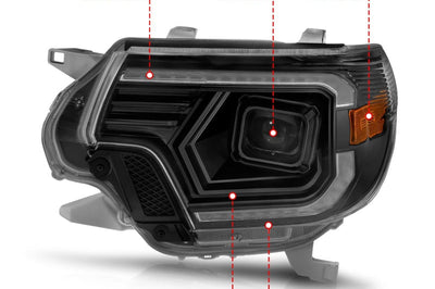 ANZO 12-15 Toyota Tacoma Projector Headlights - w/ Light Bar Switchback Black Housing - Lights