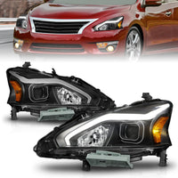 ANZO 13-15 Nissan Altima (w/o Factory HID Bulbs) Projector Headlights - w/ Light Bar Black Housing - Lights