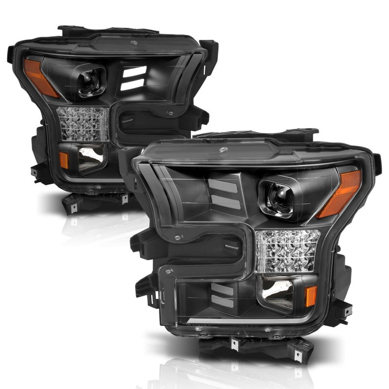 ANZO 15-17 Ford F-150 Project Headlights w/ Plank Style Design Black Amber Sequential Turn Signal - Lights