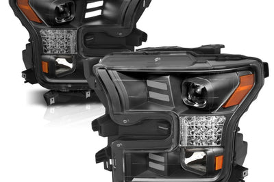 ANZO 15-17 Ford F-150 Project Headlights w/ Plank Style Design Black Amber Sequential Turn Signal - Lights