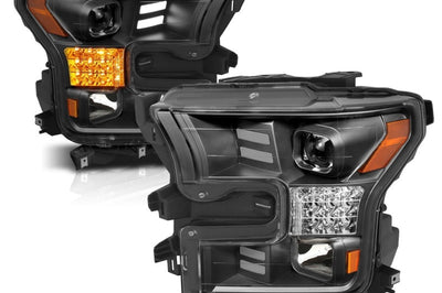 ANZO 15-17 Ford F-150 Project Headlights w/ Plank Style Design Black Amber Sequential Turn Signal - Lights