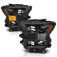 ANZO 15-17 Ford F-150 Project Headlights w/ Plank Style Design Black Amber Sequential Turn Signal - Lights